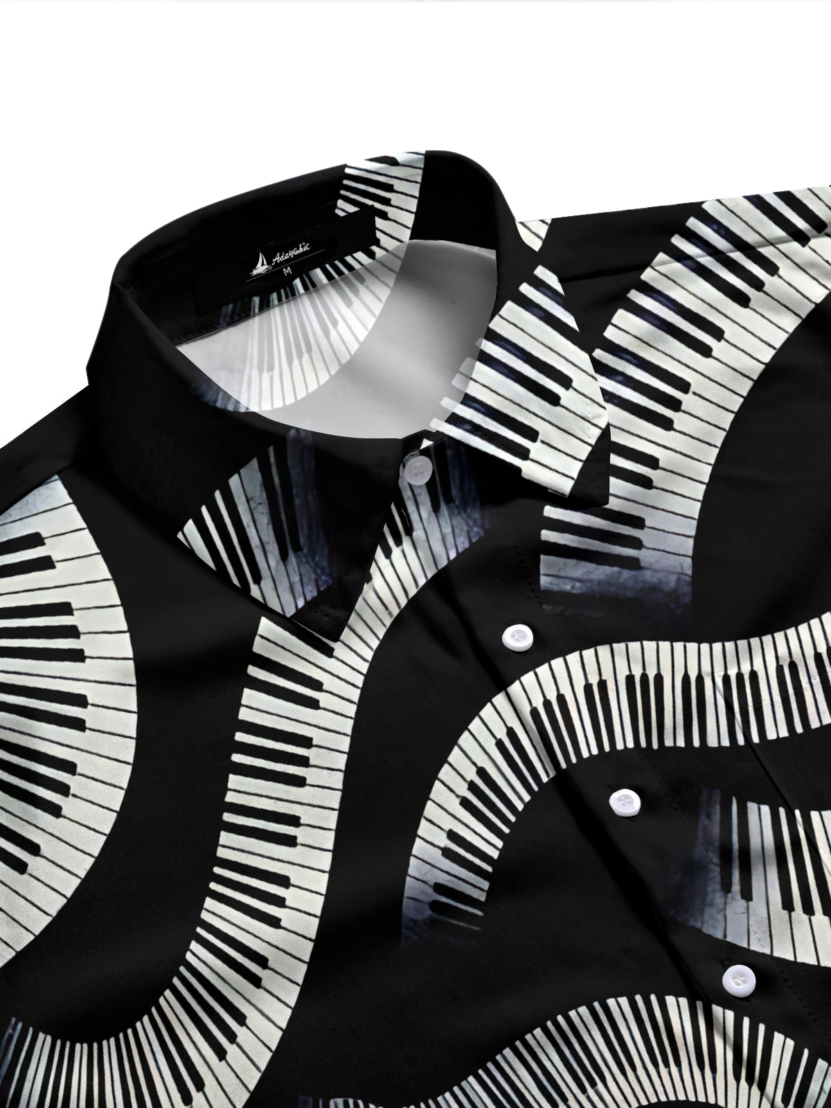 Adaychic Men's Graphic Wavy Piano Keys Print Long Sleeve Shirt with Chest Pocket