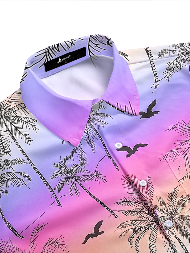 Adaychic Men's Hawaiian Palm Tree Silhouette Print Short Sleeve Shirt with Chest Pocket