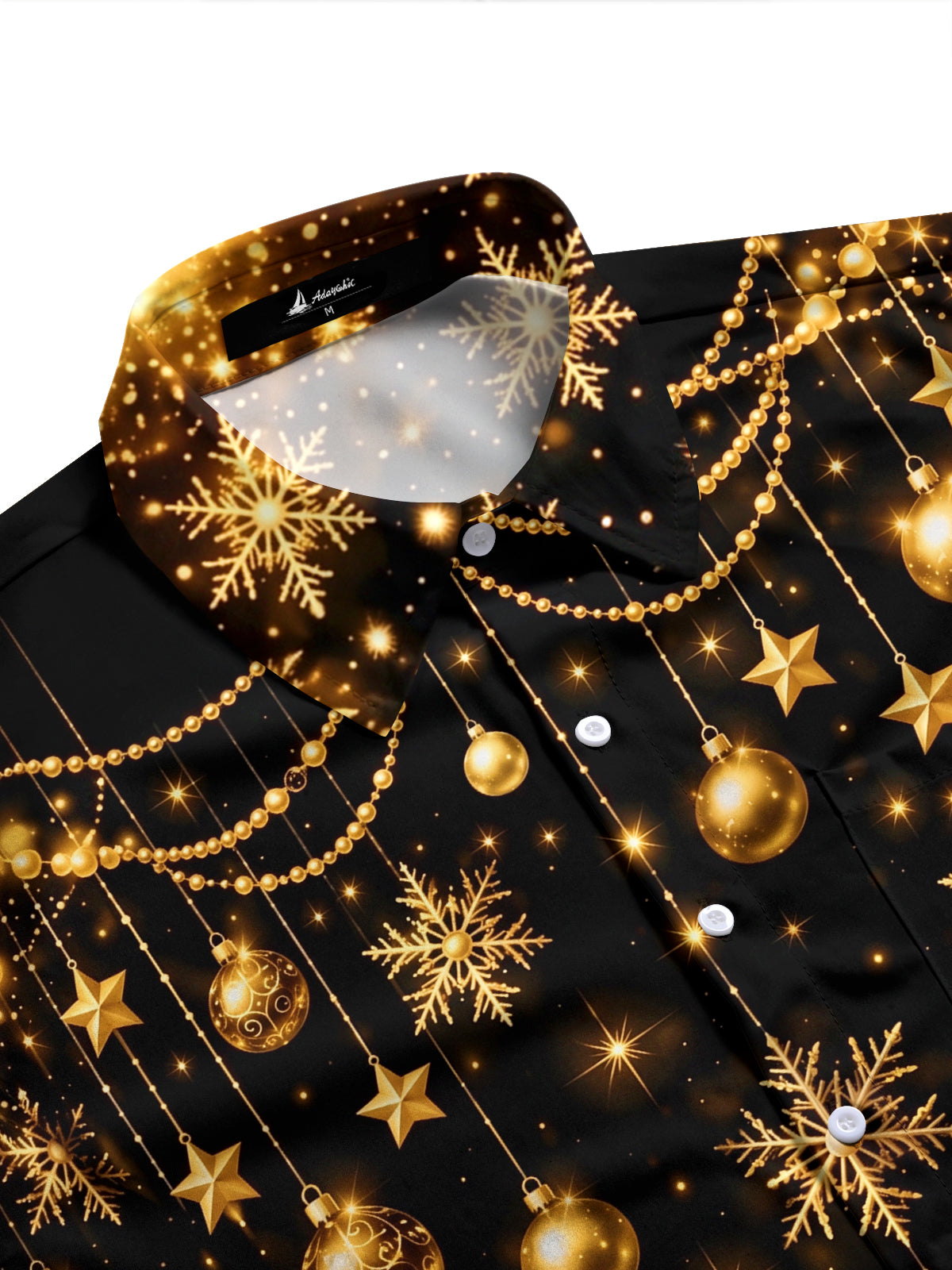 Adaychic Men's Christmas Snowflakes And Ornaments Print Long Sleeve Shirt with Chest Pocket