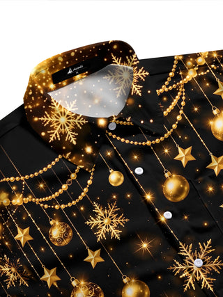 Adaychic Men's Christmas Snowflakes And Ornaments Print Long Sleeve Shirt with Chest Pocket