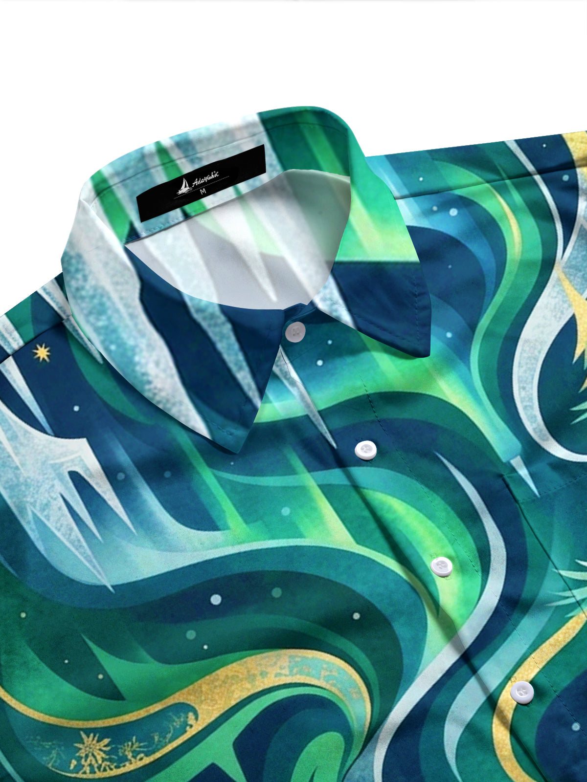 Adaychic Men's Long Sleeve Shirt - Aurora Borealis And Pine Trees With Icicles Print with Chest Pocket