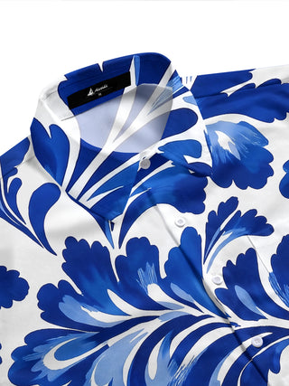 Adaychic Men's Hawaiian Blue Floral Print Short Sleeve Shirt with Chest Pocket