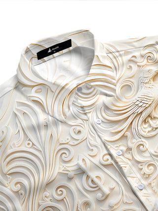 Adaychic Men's 3D Musical Instruments Relief Print Short Sleeve Shirt with Chest Pocket