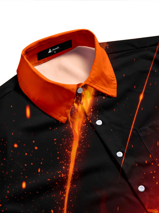Adaychic Men's Graphic Abstract Flame And Lava Pattern Short Sleeve Shirt with Chest Pocket