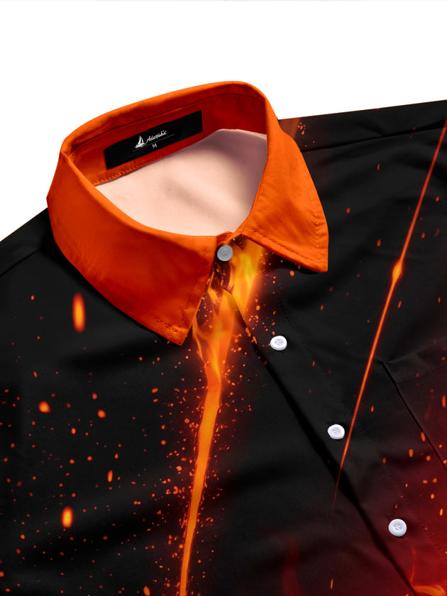 Adaychic Men's Graphic Abstract Flame And Lava Pattern Short Sleeve Shirt with Chest Pocket