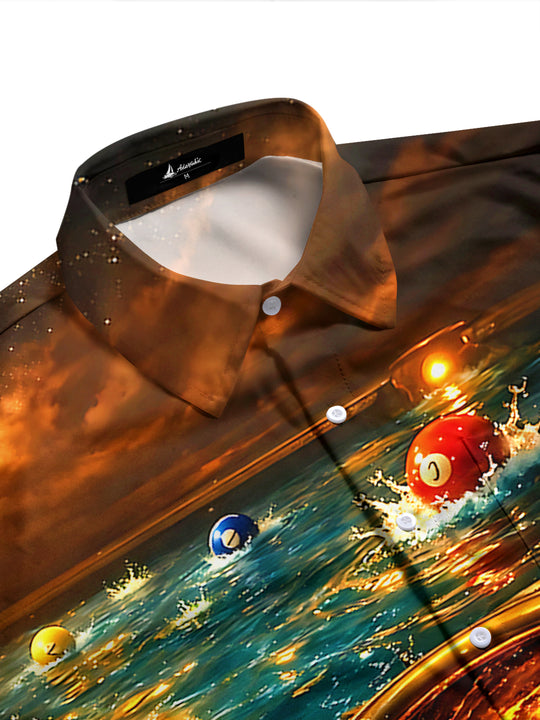 Adaychic Men's Graphic Pool Table Pocket Vortex Print Long Sleeve Shirt with Chest Pocket