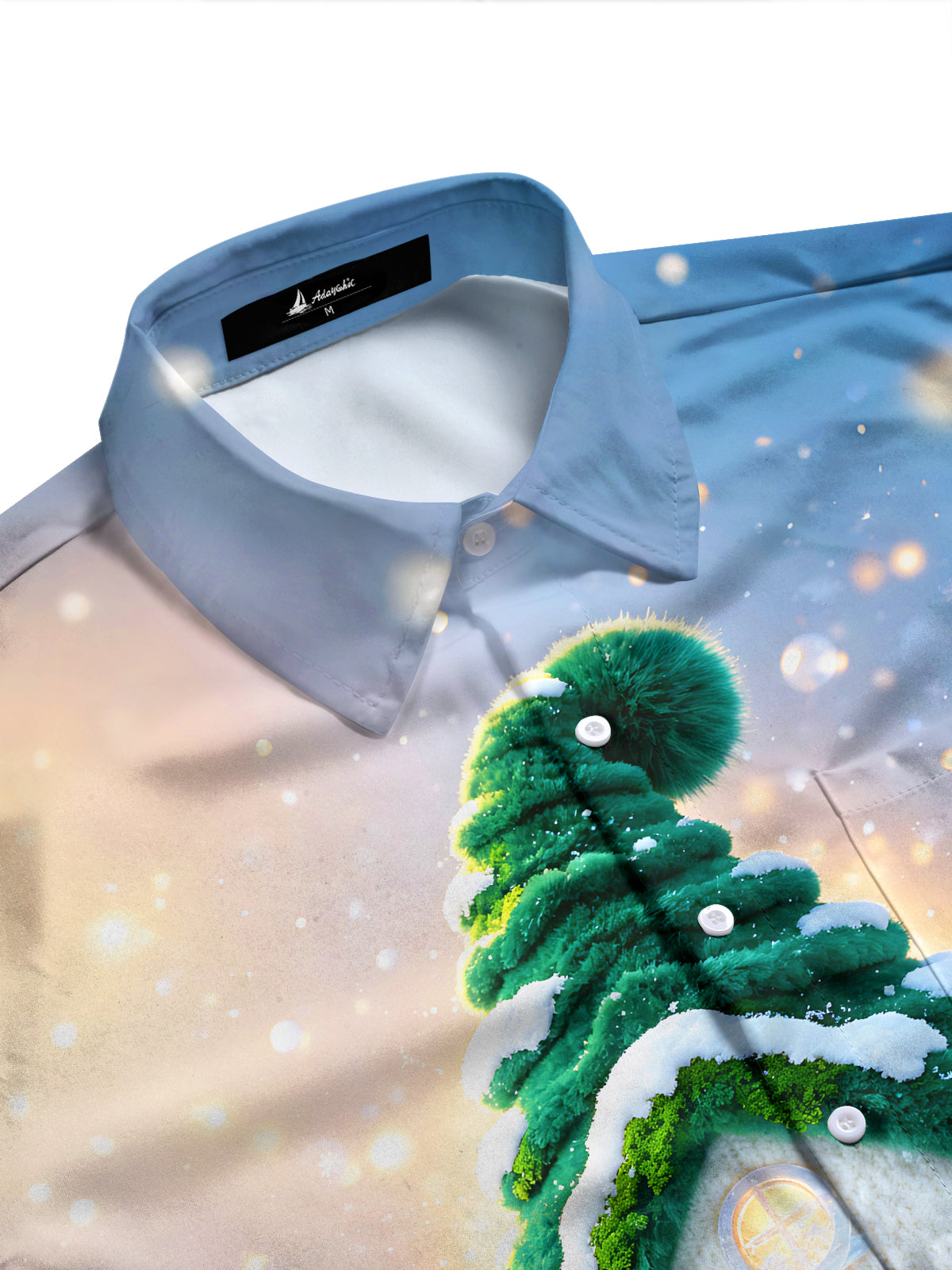 Adaychic Men's Long Sleeve Shirt - Winter Cabin With Snowy Christmas Tree Roof Print with Chest Pocket