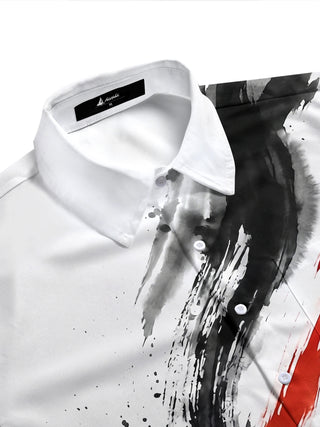 Adaychic Men's Printed Abstract Ink Brushstroke Print Short Sleeve Shirt with Chest Pocket