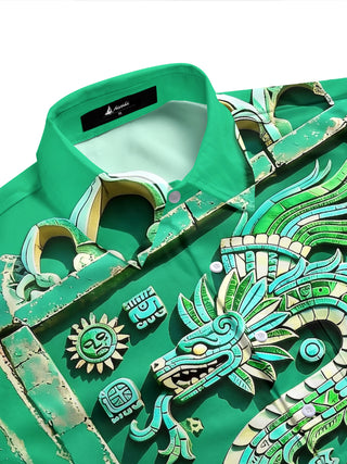 Adaychic Men's 3D Totem Print Short Sleeve Shirt with Chest Pocket