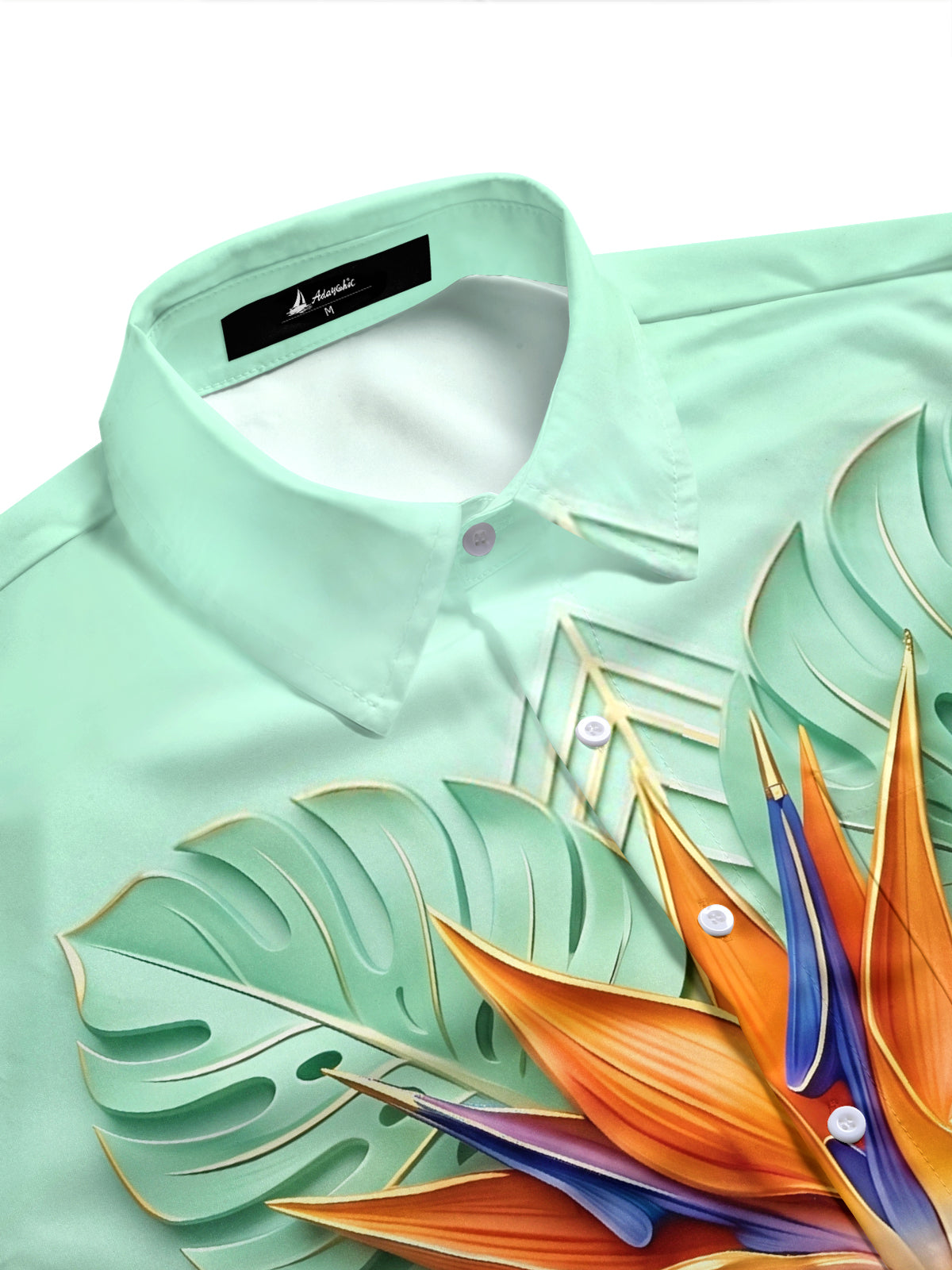 Adaychic Men's Short Sleeve Shirt - Bird Of Paradise Flower And Monstera Leaves Print with Chest Pocket