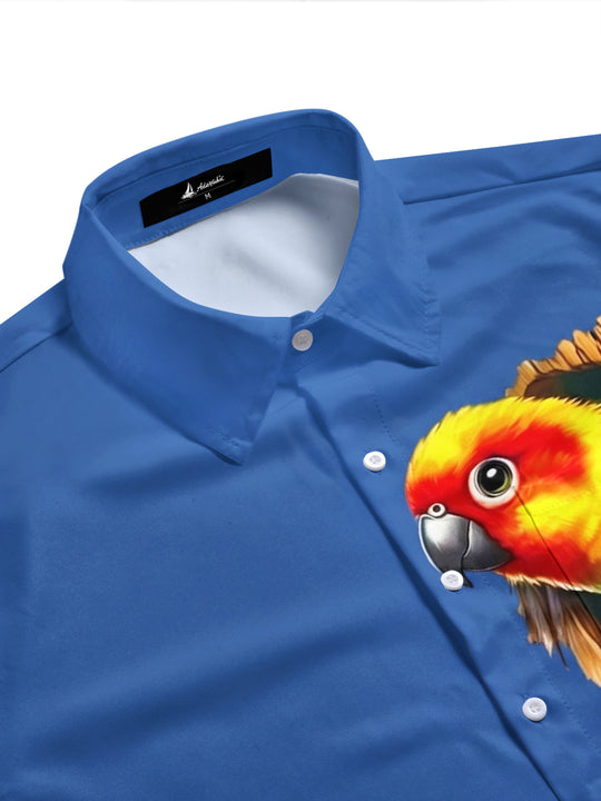 Adaychic Men's Hawaiian Parrot In Tree Hole Print Short Sleeve Shirt with Chest Pocket