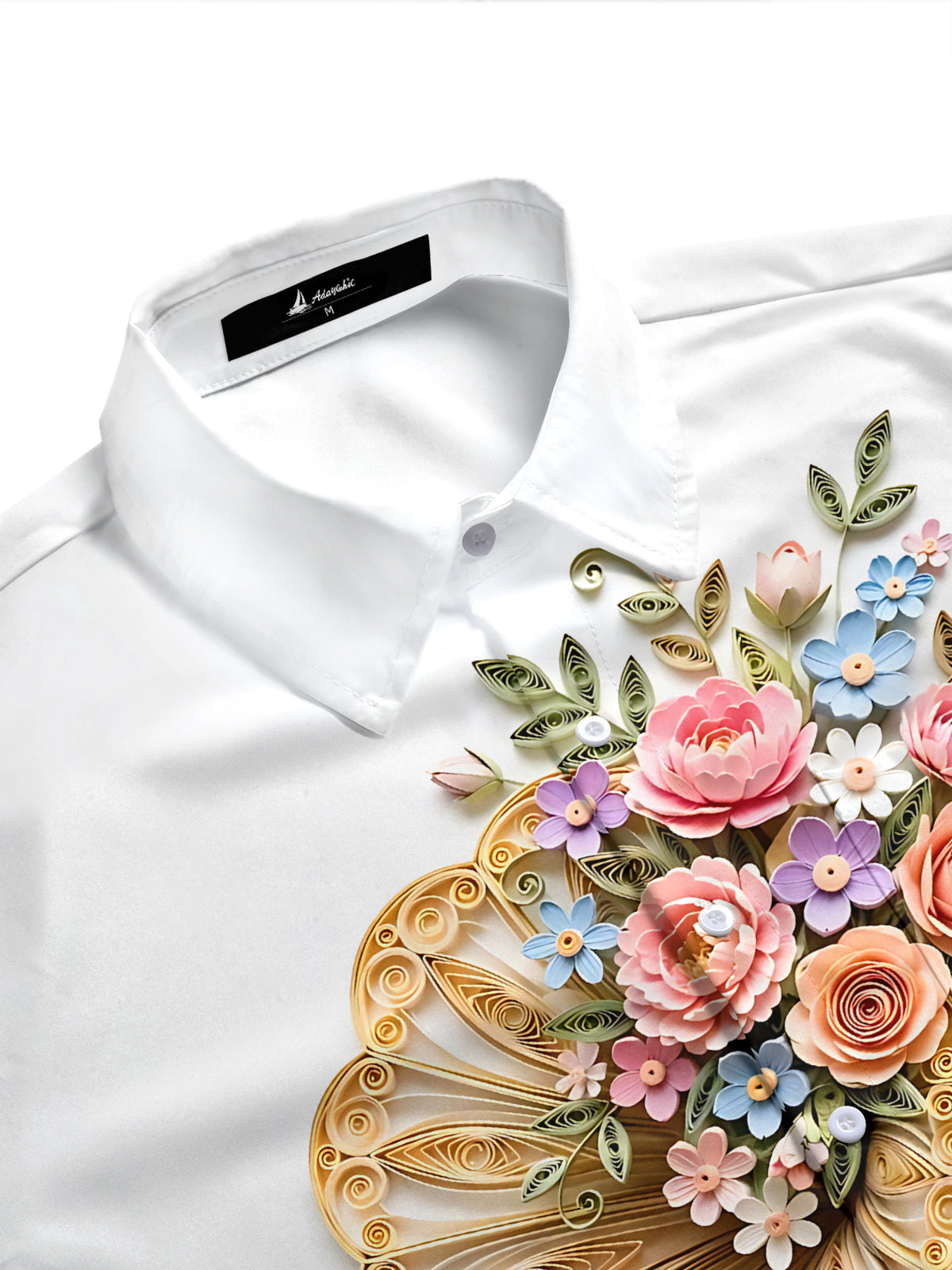 Adaychic Men's Vintage Style Quilled Gramophone Print Short Sleeve Shirt with Chest Pocket