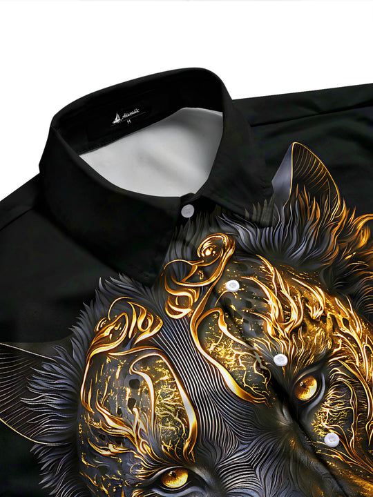Adaychic Men's Graphic Pattern Print Long Sleeve Shirt with Chest Pocket