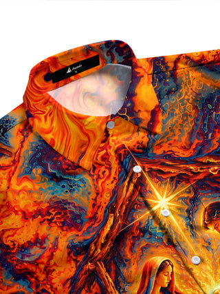 Adaychic Men's Long Sleeve Shirt - Nativity Scene With Holy Family And Star Of Bethlehem Print with Chest Pocket