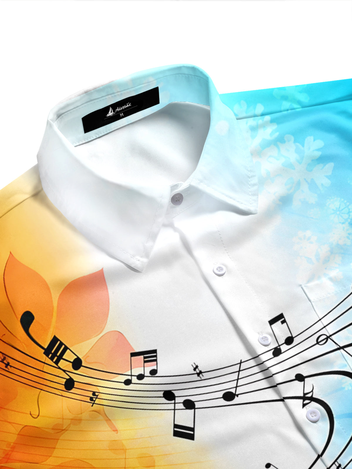 Adaychic Men's Graphic Musical Notes Print Short Sleeve Shirt with Chest Pocket