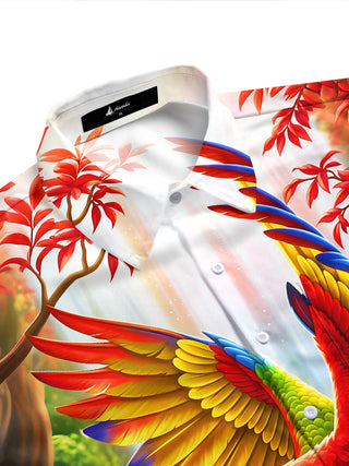 Adaychic Men's Hawaiian Scarlet Macaw Print Short Sleeve Shirt with Chest Pocket