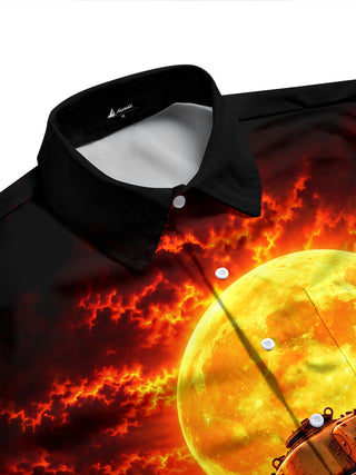 Adaychic Men's Graphic Tank And Fiery Landscape Print Long Sleeve Shirt with Chest Pocket