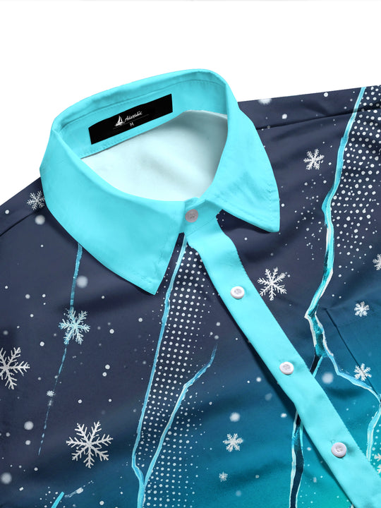 Adaychic Men's Snowflake Gradient With Geometric Cracks Print Long Sleeve Shirt with Chest Pocket