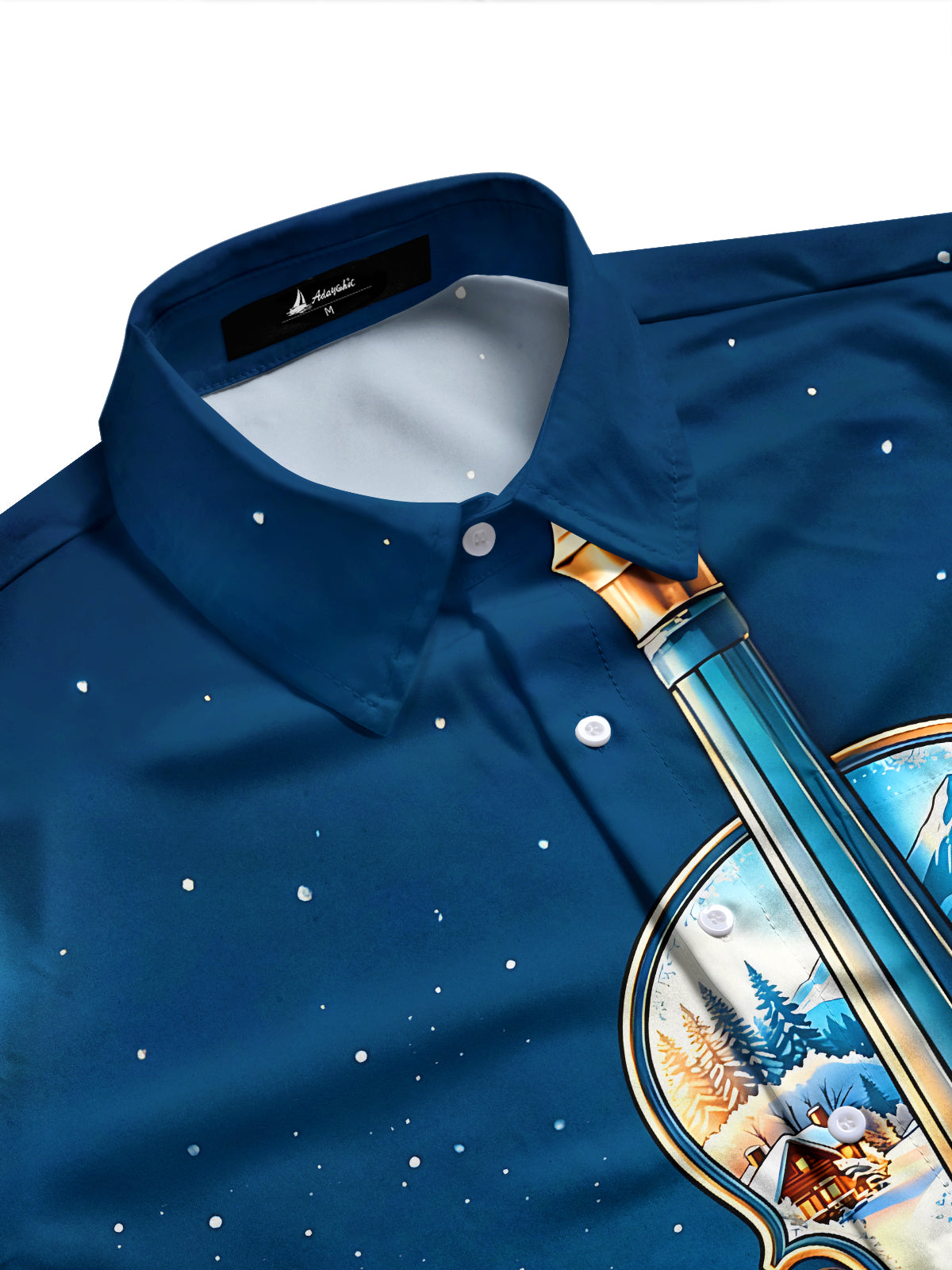 Adaychic Men's Graphic Violin Winter Snowscape Print Long Sleeve Shirt with Chest Pocket