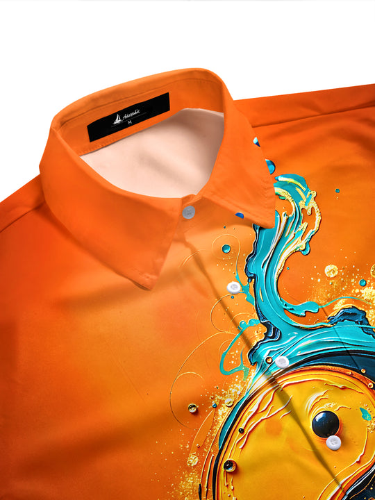Adaychic Art Abstract Orange‑Blue Yin Yang Fluid Men's Printed Short Sleeve Shirt with Chest Pocket