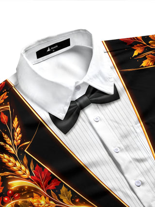 Adaychic Men's Long Sleeve Shirt - Thanksgiving Harvest Cornucopia With Wheat And Acorns Print with Chest Pocket