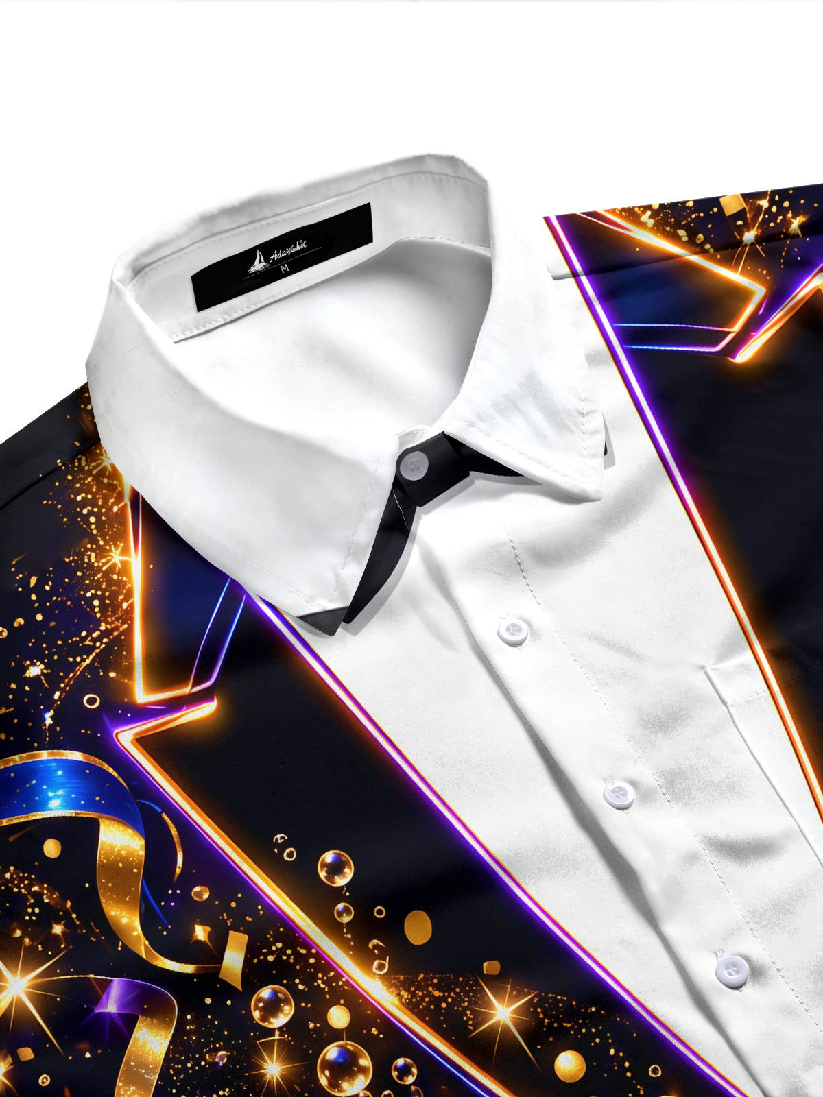 Adaychic Men's Long Sleeve Shirt - Gold And Blue Ribbons With Sparkles And Bubbles Print with Chest Pocket
