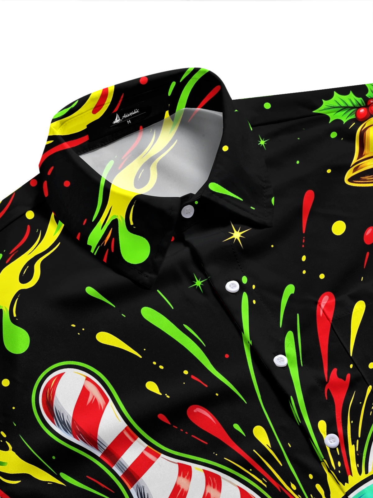 Adaychic Men's Short Sleeve Shirt - Christmas Bowling Pins And Snowflake Bowling Ball Print with Chest Pocket