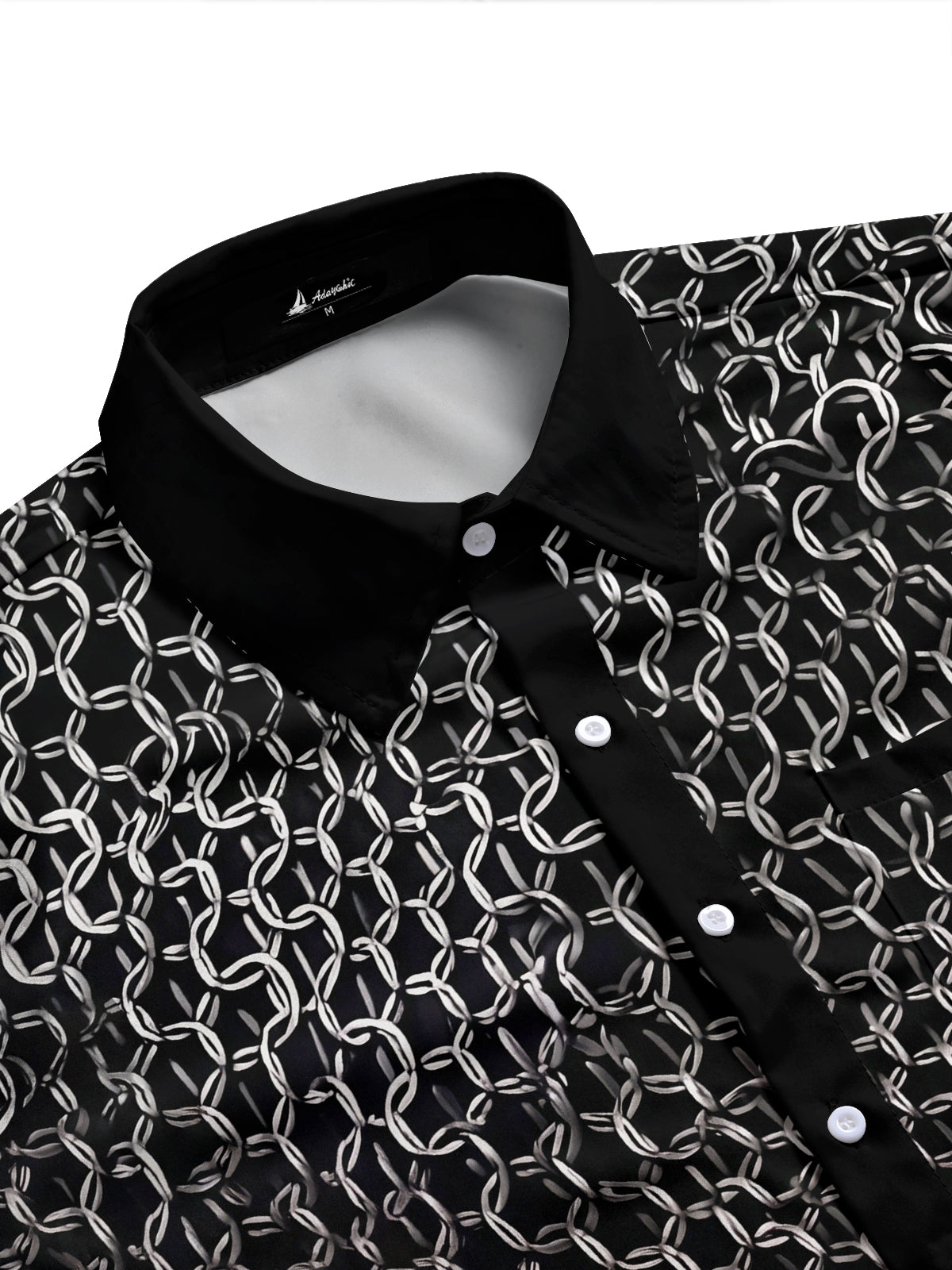 Adaychic Men's Printed Chain Link Pattern Long Sleeve Shirt with Chest Pocket