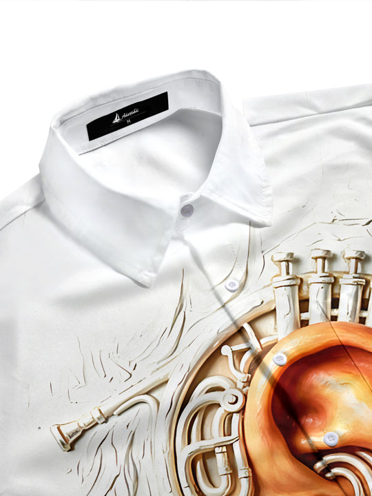 Adaychic Men's Graphic 3D Relief Ear And French Print Short Sleeve Shirt with Chest Pocket