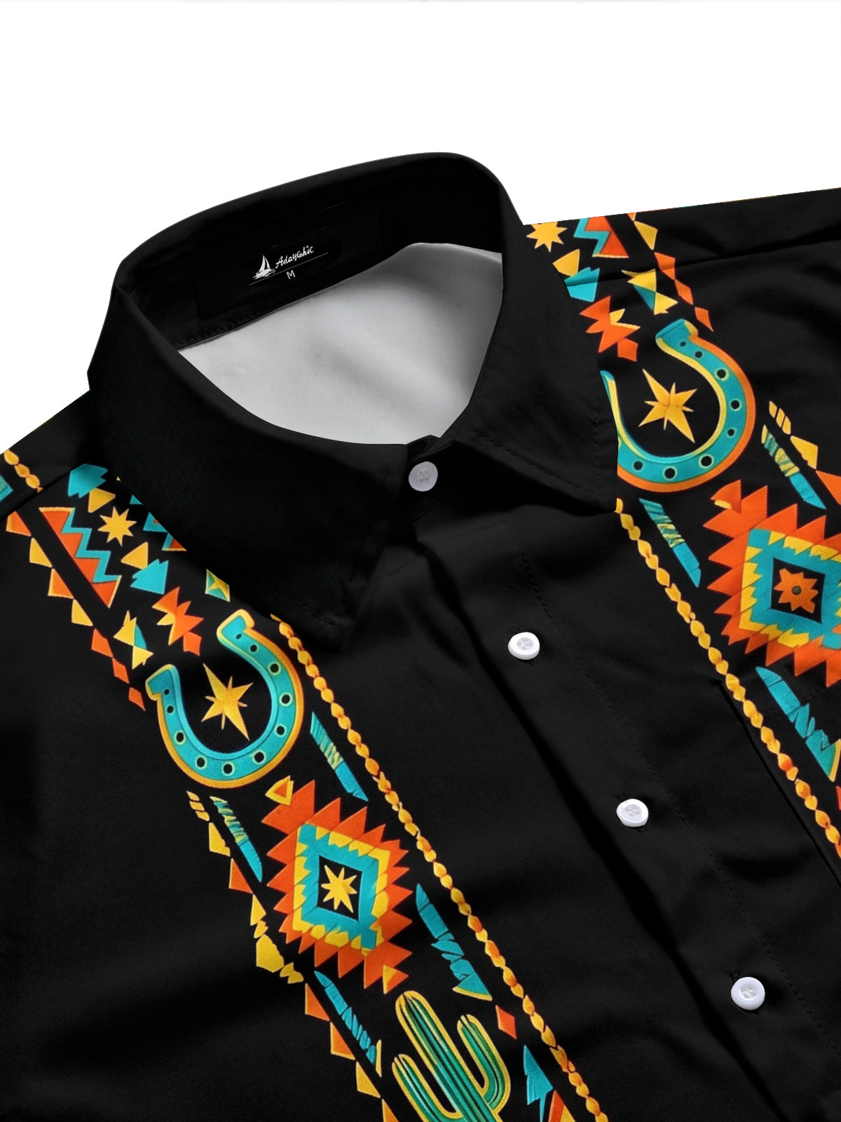 Adaychic Men's Cactus And Geometric Western Patterns Print Long Sleeve Shirt with Chest Pocket