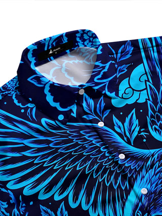 Adaychic Men's Floral Eagle And Floral Pattern Long Sleeve Shirt with Chest Pocket