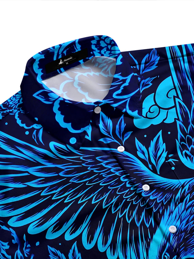 Adaychic Men's Floral Eagle And Floral Pattern Long Sleeve Shirt with Chest Pocket