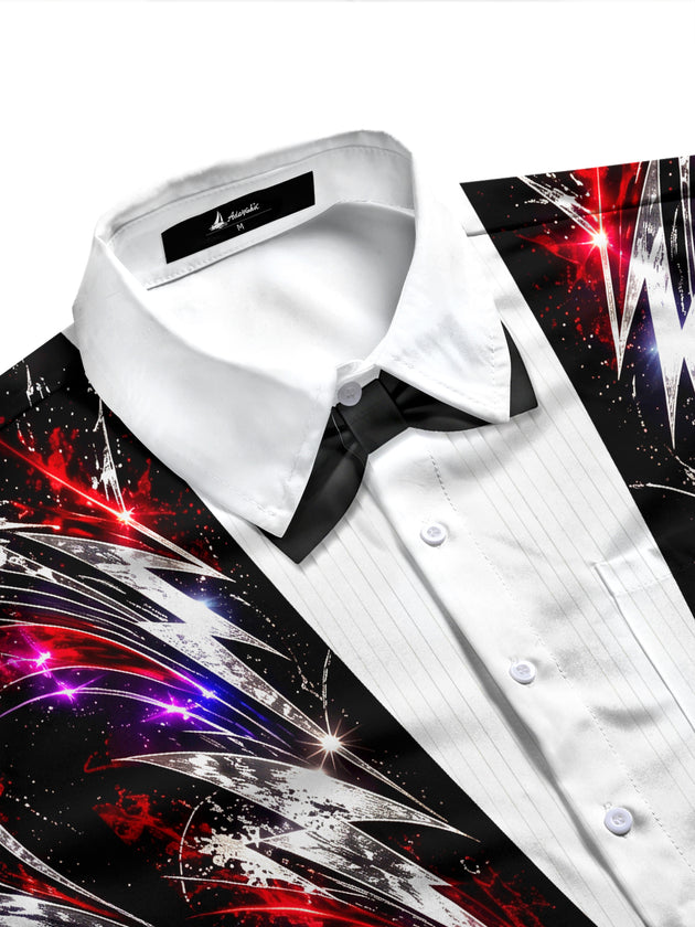 Adaychic Men's Abstract Lightning Bolts And Neon Sparks Print Long Sleeve Shirt with Chest Pocket