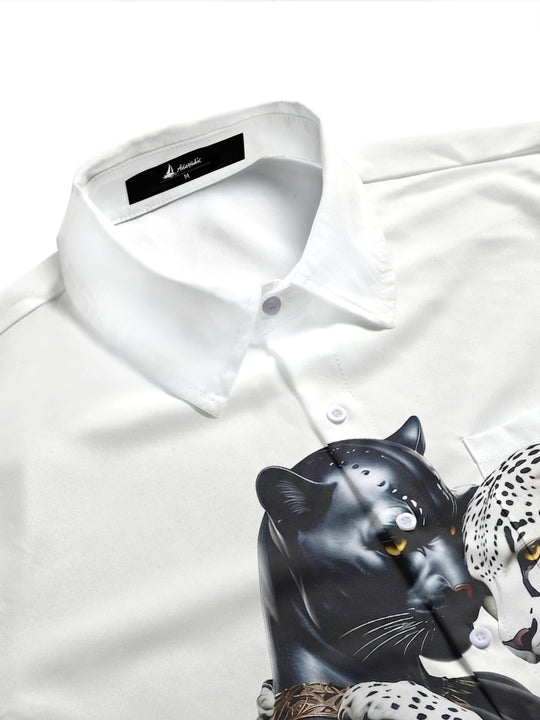 Adaychic Men's Graphic Leopard Print Short Sleeve Shirt with Chest Pocket