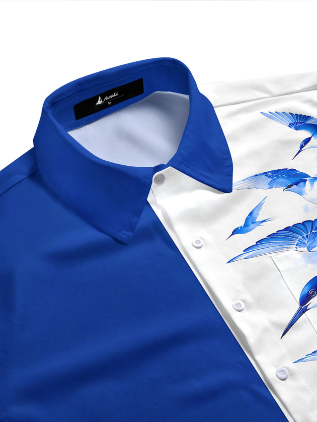 Adaychic Men's Hawaiian Seabirds Print Short Sleeve Shirt with Chest Pocket