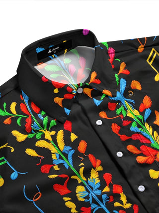 Adaychic Men's Graphic Colorful Musical Notes Print Long Sleeve Shirt with Chest Pocket