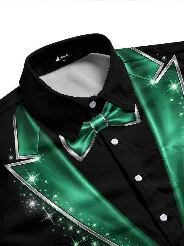 Adaychic Men's Printed Tuxedo Jacket And Bow Tie Print Long Sleeve Shirt with Chest Pocket