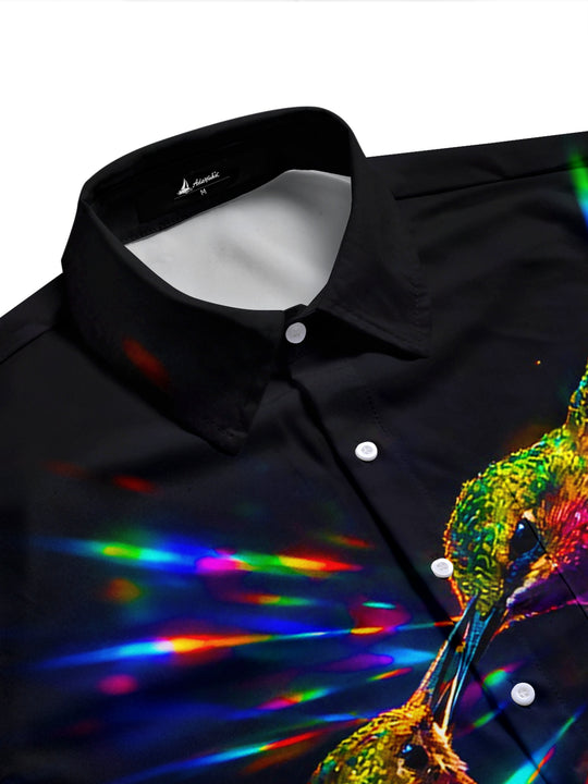 Adaychic Men's Hawaiian Colorful Hummingbirds Print Short Sleeve Shirt with Chest Pocket
