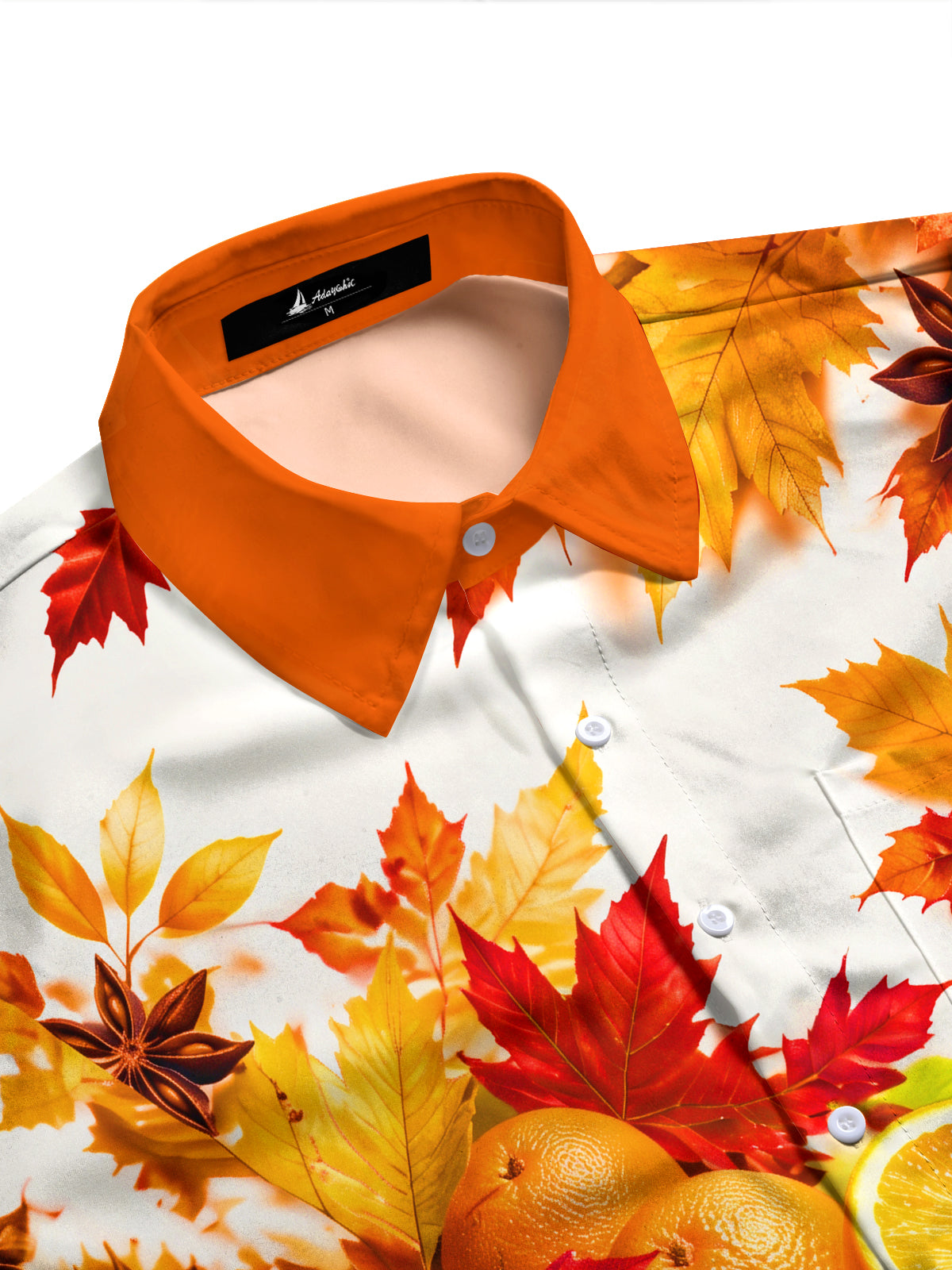 Adaychic Men's Printed Autumn Maple Leaves And Oranges Print Long Sleeve Shirt with Chest Pocket