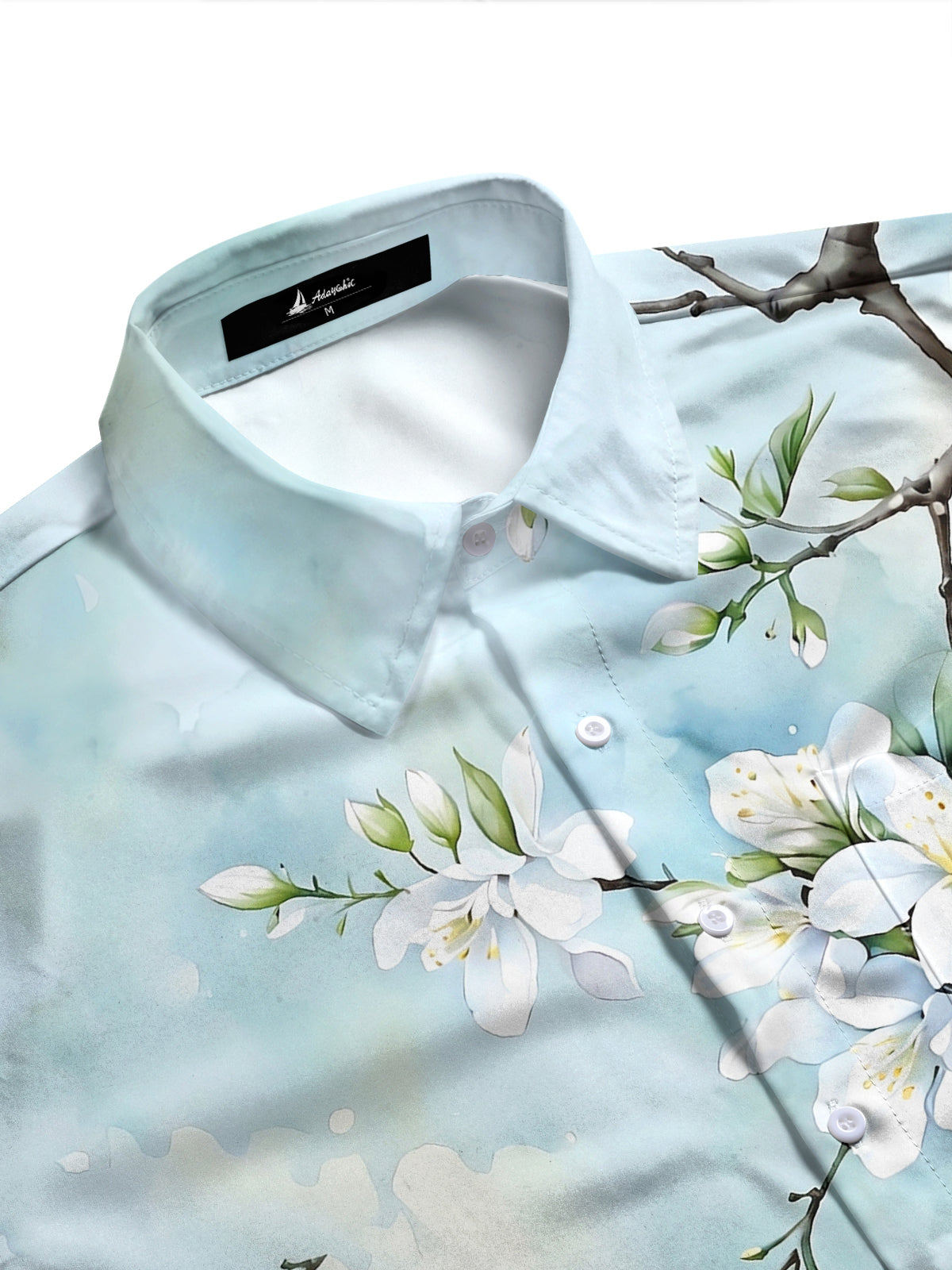 Adaychic Men's Floral White Blossom Branch Print Long Sleeve Shirt with Chest Pocket