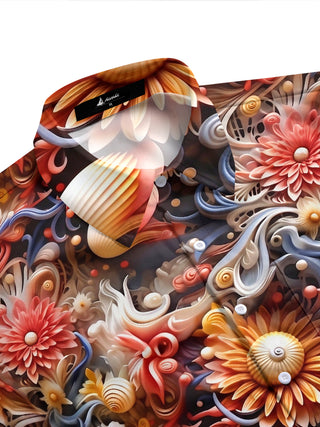 Adaychic Men's Hawaiian 3D Relief Floral Print Short Sleeve Shirt with Chest Pocket