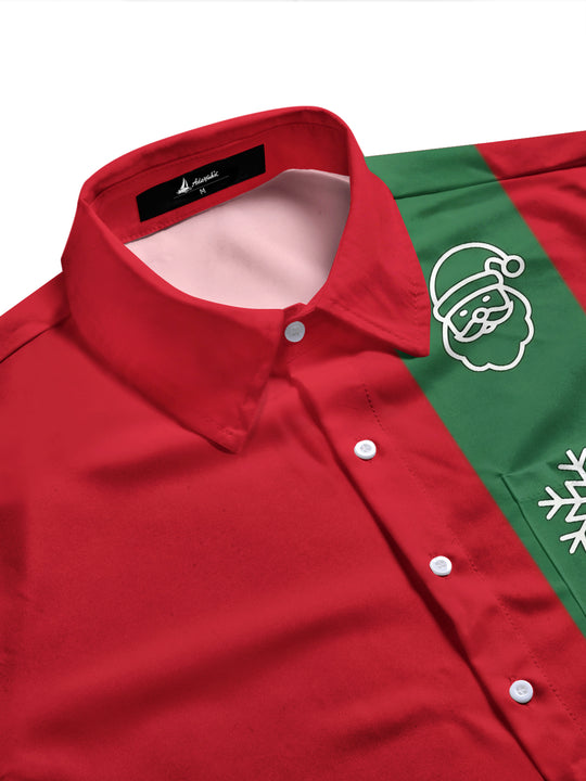 Adaychic Men's Printed Santa Claus Face Print Long Sleeve Shirt with Chest Pocket