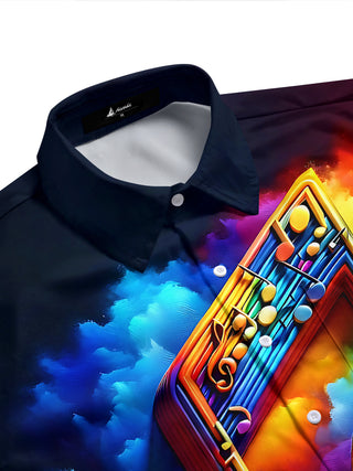 Adaychic Men's Graphic Rainbow Musical Note Print Short Sleeve Shirt with Chest Pocket