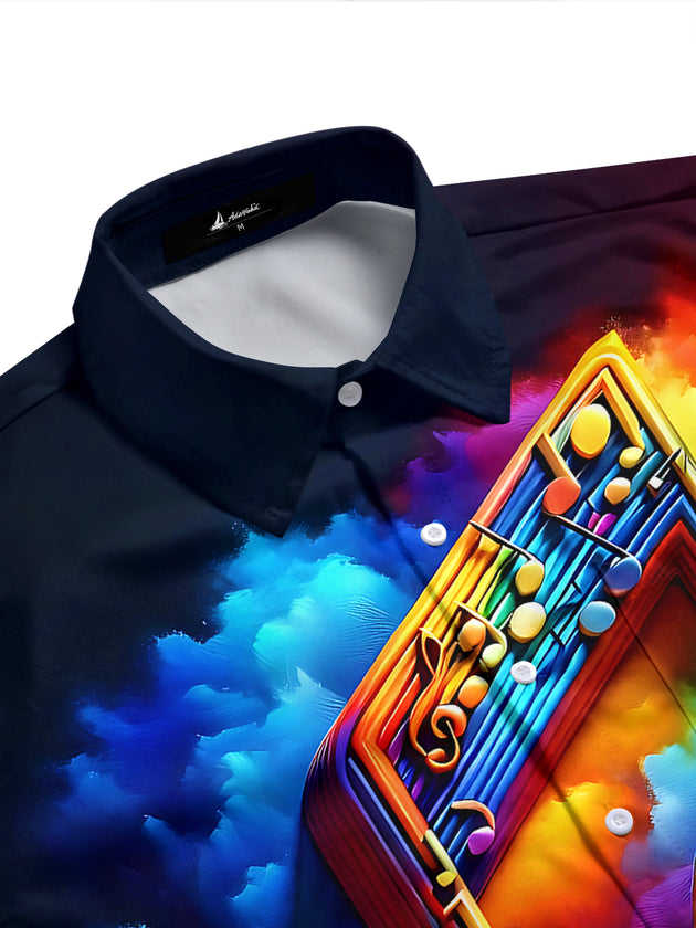 Adaychic Men's Graphic Rainbow Musical Note Print Short Sleeve Shirt with Chest Pocket