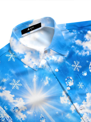 Adaychic Men's Hawaiian Ice Crystals Print Snowflakes Print Short Sleeve Shirt