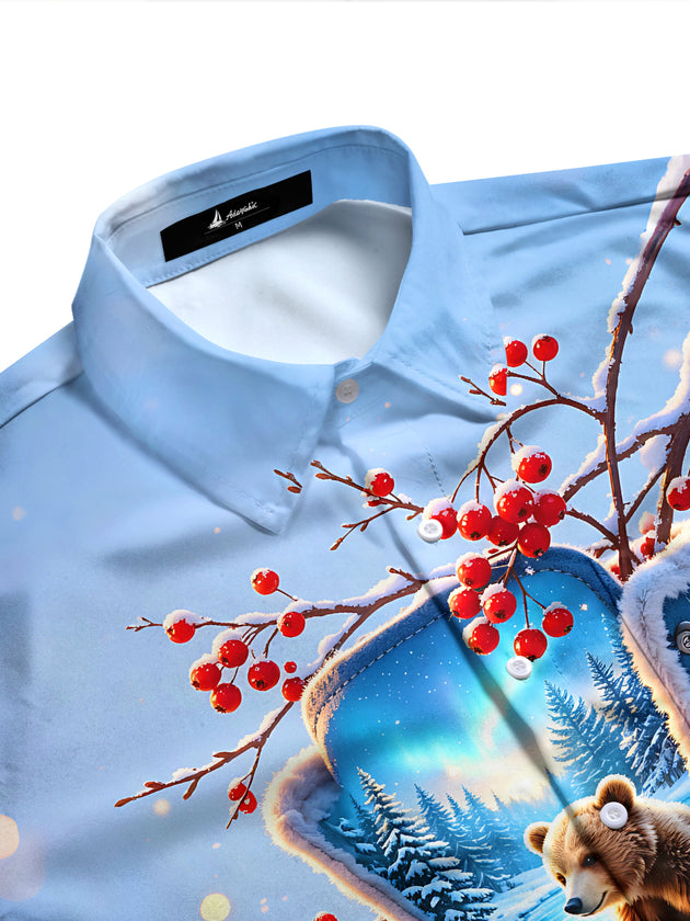 Adaychic Men's Graphic Winter Snow Scene Print Long Sleeve Shirt with Chest Pocket