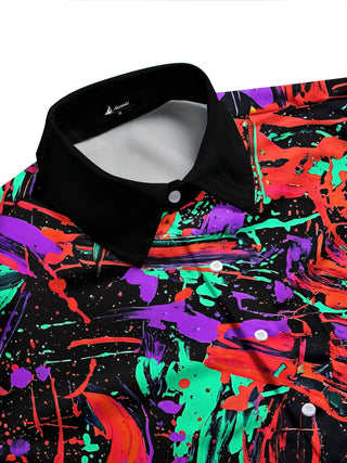 Adaychic Men's Long Sleeve Shirt - Abstract Colorful Paint Splatters And Brushstrokes Print with Chest Pocket