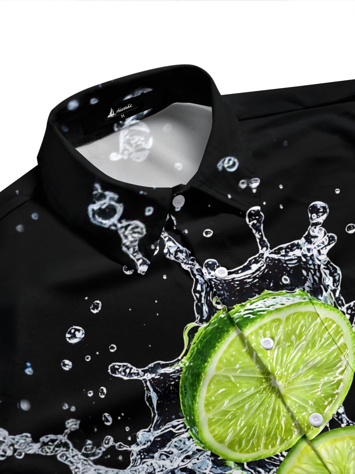 Adaychic Men's Hawaiian Lime Slices With Water Splash Print Short Sleeve Shirt with Chest Pocket