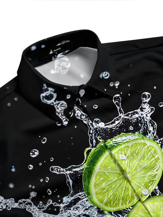 Adaychic Men's Hawaiian Lime Slices With Water Splash Print Short Sleeve Shirt with Chest Pocket