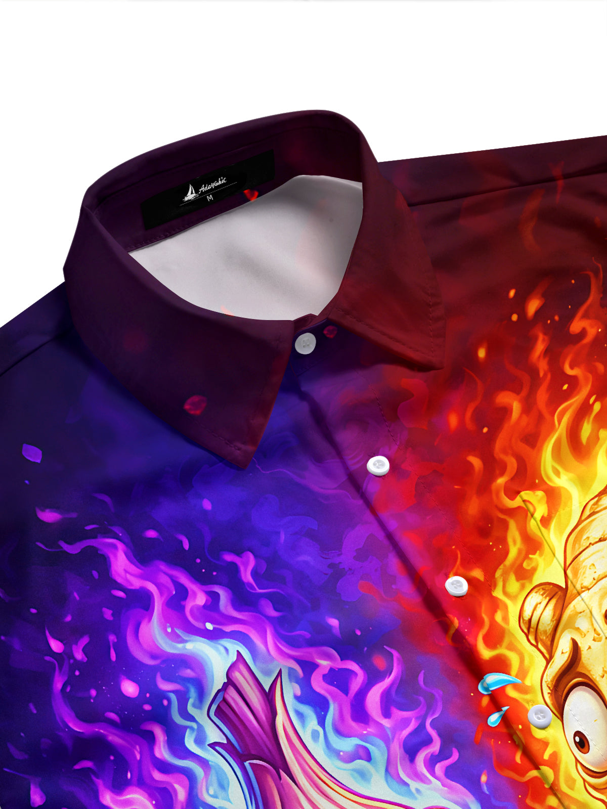 Adaychic Men's Graphic Cartoon Onion Fire Print Short Sleeve Shirt with Chest Pocket